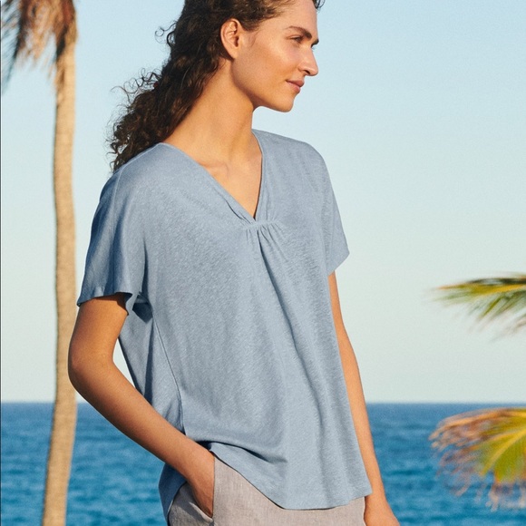 Poetry Tops - Poetry Jersey V-Neck Linen Cotton Top UK 14 US 10